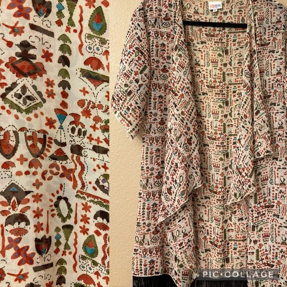 LuLaRoe MONROE Size SMALL Fringe Kimono Wrap Coverup Boho Ethnic Earthy - Picture 1 of 16